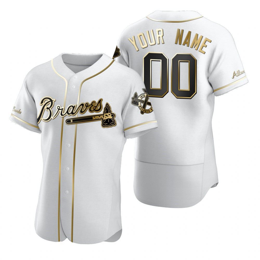 Custom Atlanta Braves White MWATKINS Stitched Flex Base Golden Edition Jersey