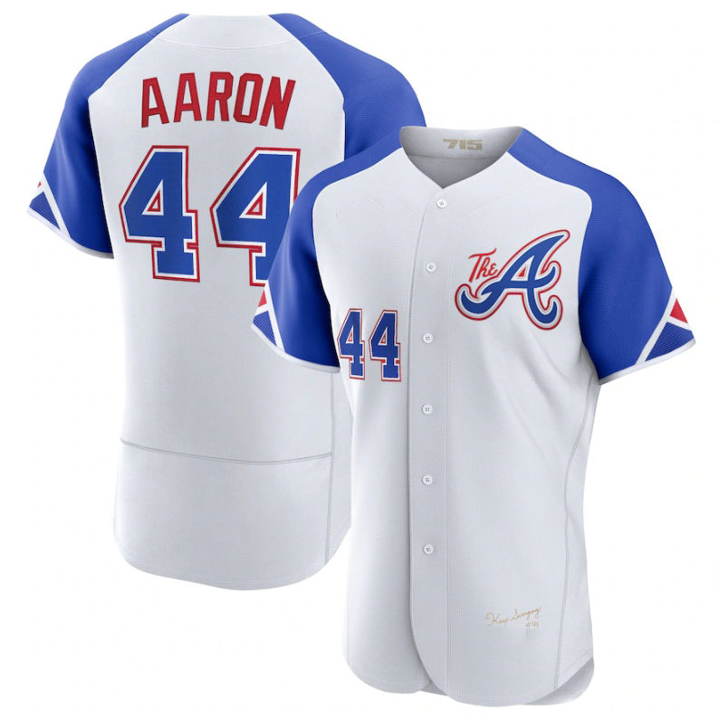 Atlanta Braves #44 Hank Aaron White MWATKINS 2023 City Connect Flex Base Stitched Jersey 2