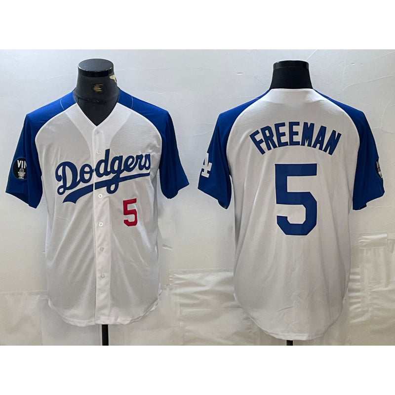 Los Angeles Dodgers #5 Freddie Freeman Number White Blue MWATKINS Fashion Stitched Cool Base Limited Jerseys