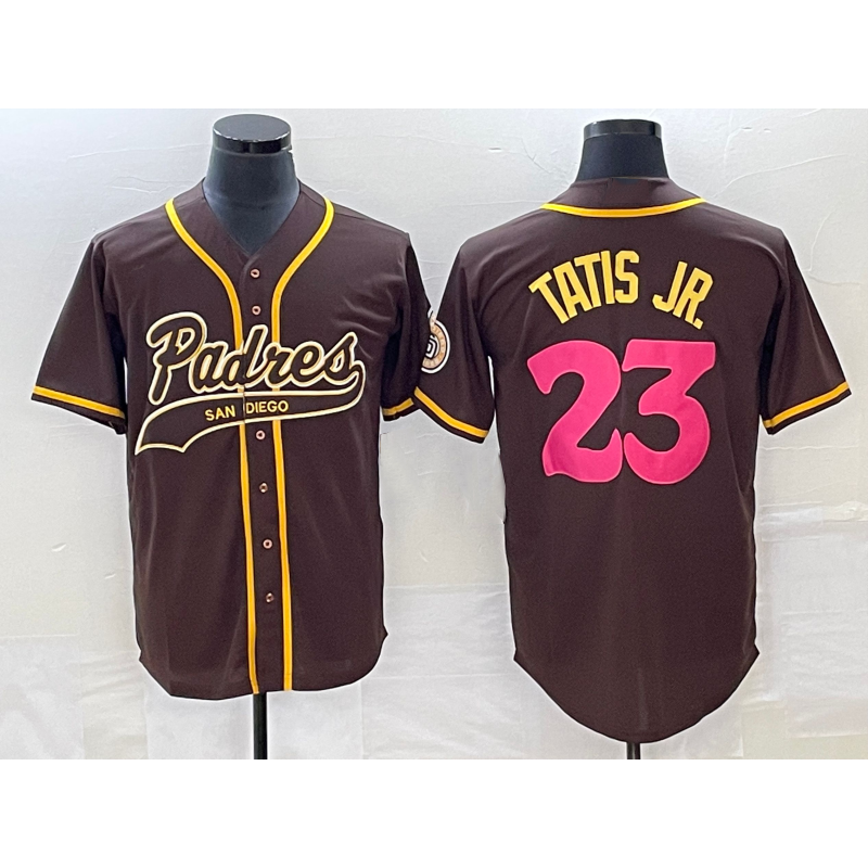 San Diego Padres #23 Fernando Tatis Jr Brown MWATKINS NEW 2023 City Connect Cool Base Stitched Jersey 2