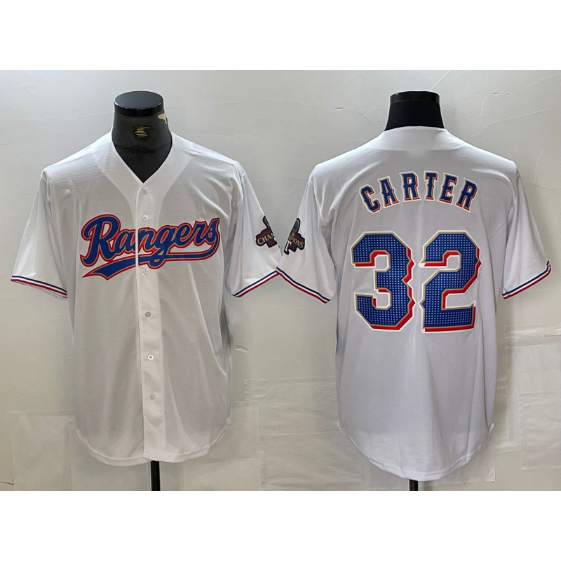Texas Rangers #32 Evan Carter White MWATKINS 2023 World Series Champions Cool Base Jersey