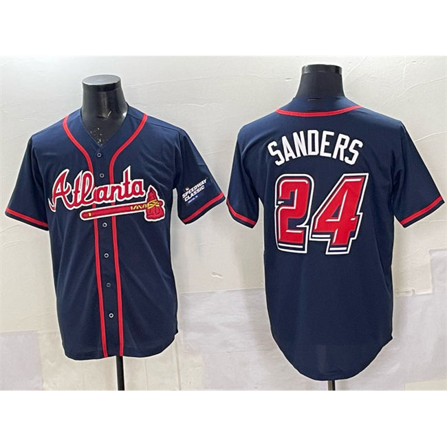 Atlanta Braves #24 Deion Sanders Navy MWATKINS 2025 Speedway Classic Alternate Stitched Jersey