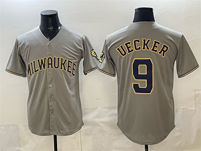 Milwaukee Brewers #9 Bob Uecker Grey MWATKINS Home Limited Stitched Jersey