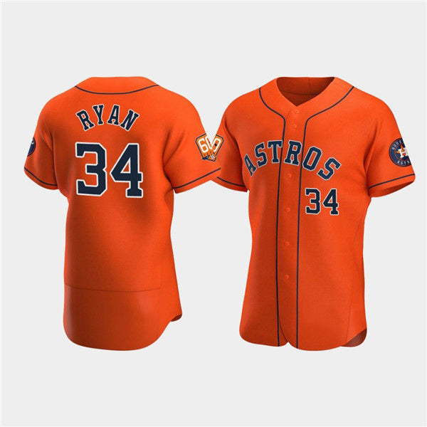 Houston Astros #34 Nolan Ryan Orange MWATKINS 60th Anniversary Flex Base Stitched Jersey