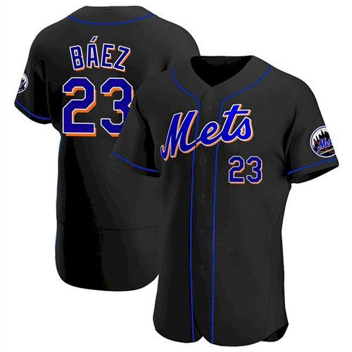 New York Mets #23 Javier Baez Black MWATKINS Anthentic Jersey