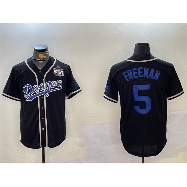 Los Angeles Dodgers #5 Freddie Freeman Black MWATKINS 2024 World Series Cool Base Stitched Jerseys