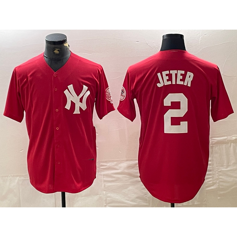 New York Yankees #2 Derek Jeter Red MWATKINS Fashion Cool Base Jersey
