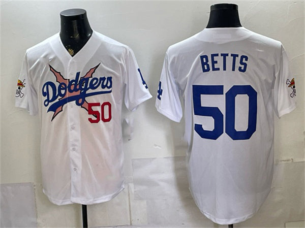 Los Angeles Dodgers x One Piece #50 Mookie Betts White MWATKINS Vapor Premier Limited Stitched Jersey