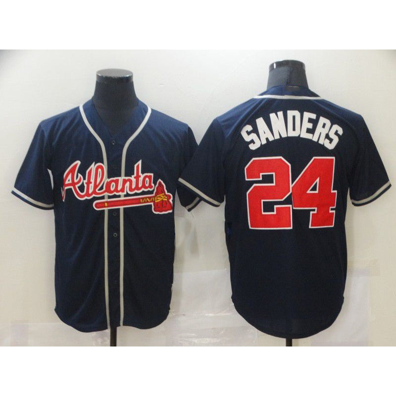 Atlanta Braves #24 Sanders Blue MWATKINS Game Jerseys