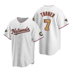 Washington Nationals #7 Trea Turner White Gold MWATKINS 2019 World Series Champions Stitched Cool Base Jersey