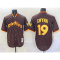 San Diego Padres #19 Tony Gwynn Brown MWATKINS Throwback Stitched Jersey