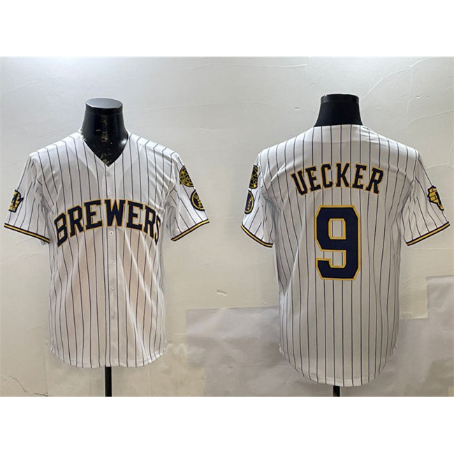 Milwaukee Brewers #9 Bob Uecker White MWATKINS With Home Patch Limited Stitched Jersey