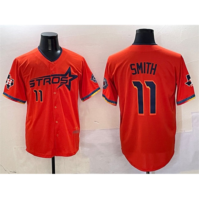 Houston Astros #11 Cam Smith Orange MWATKINS 2025 City Connect With Texas Patch Limited Stitched Jersey