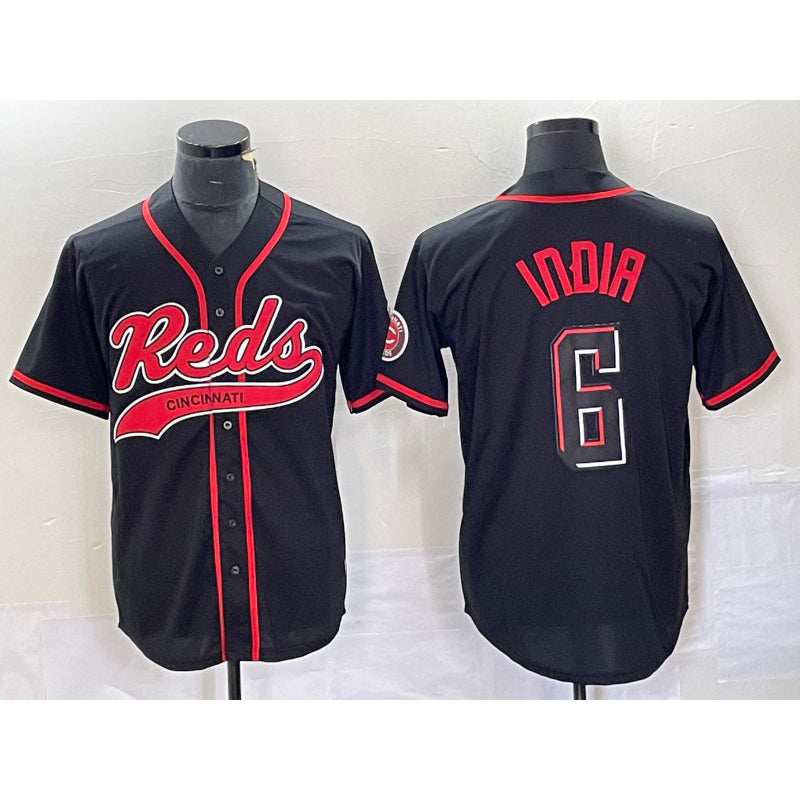 Cincinnati Reds #6 Jonathan India Black MWATKINS 2023 City Connect With Patch Stitched Jersey