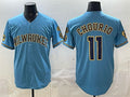 Milwaukee Brewers #11 Jackson Chourio Blue MWATKINS With Home & Bob Uecker Patch Stitched Jersey