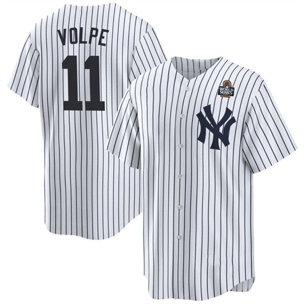New York Yankees #11 Anthony Volpe White MWATKINS 2024 World Series With Name Cool Base Stitched Jersey