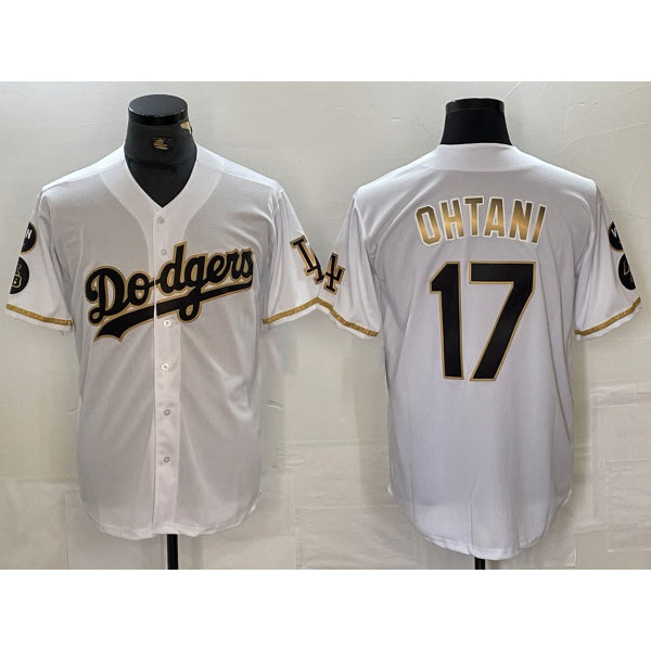 Los Angeles Dodgers #17 Shohei Ohtani White Gold MWATKINS Fashion Stitched Cool Base Limited Jerseys