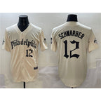 Philadelphia Phillies #12 Kyle Schwarber Cream MWATKINS Gothic Vapor Limited Stitched Jersey