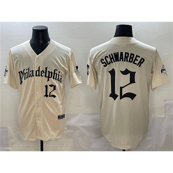 Philadelphia Phillies #12 Kyle Schwarber Cream MWATKINS Gothic Vapor Limited Stitched Jersey