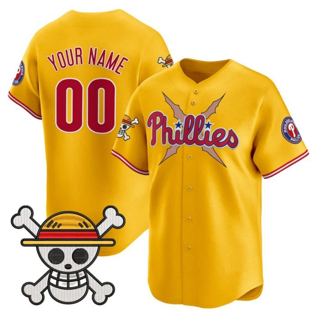 Custom Philadelphia Phillies x One Piece Gold MWATKINS Vapor Premier Limited Jersey - Stitched