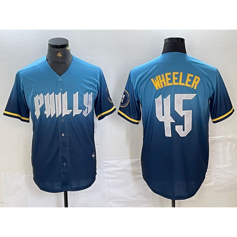 Philadelphia Phillies #45 Zack Wheeler Blue MWATKINS 2024 City Cool Base Stitched Jersey