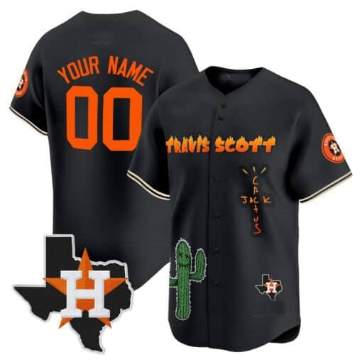 Custom Houston Astros Cactus Jack Patch Vapor Premier Limited Jersey V9 ¨C Black MWATKINS
