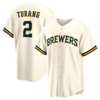 Milwaukee Brewers #2 Brice Turang Cream MWATKINS Home Replica Jersey