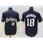 Los Angeles Dodgers #18 Yoshinobu Yamamoto Black MWATKINS 2025 LA Gothic Style With 2024 World Series Champions Patch Vapor Premier Limited Stitched Jersey