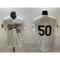 Los Angeles Dodgers #50 Mookie Betts White Gold MWATKINS 2024 World Series With Fernando Memorial Patch Limited Stitched Jersey2