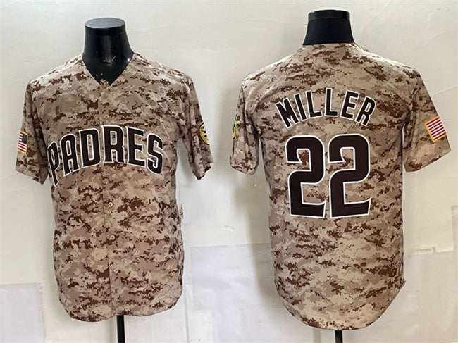 San Diego Padres #22 Mason Miller Tan MWATKINS Camo Cool Base Stitched Jersey