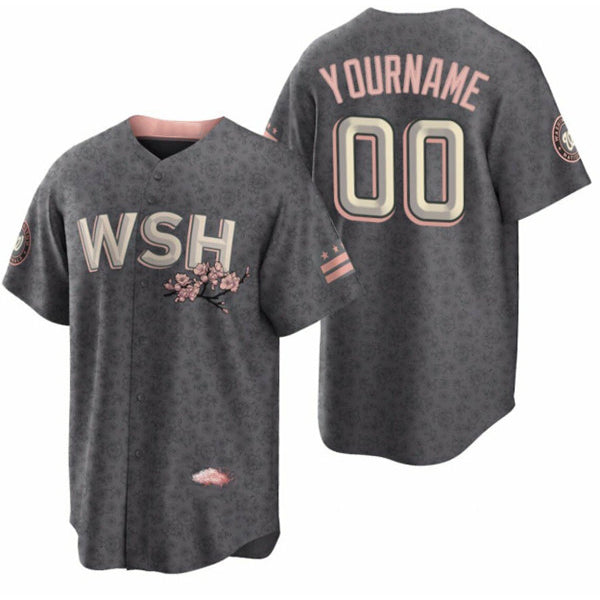 Custom Washington Nationals Active Player 2022 Grey MWATKINS City Connect Cherry Blossom Cool Base Stitched Jersey