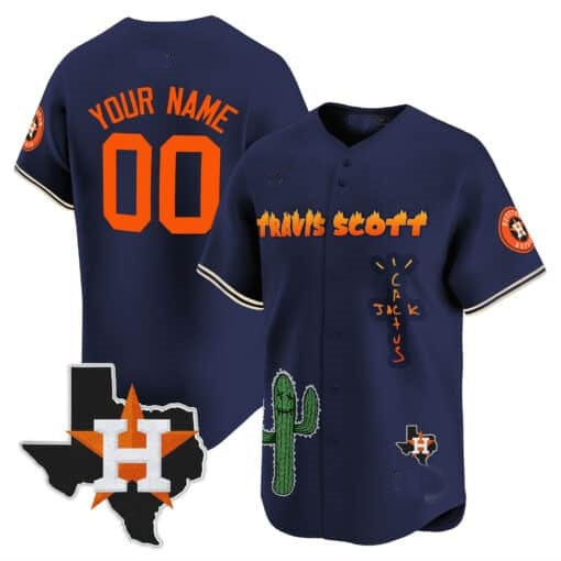 Custom Houston Astros Cactus Jack Patch Vapor Premier Limited Jersey V9 ¨C Navy MWATKINS