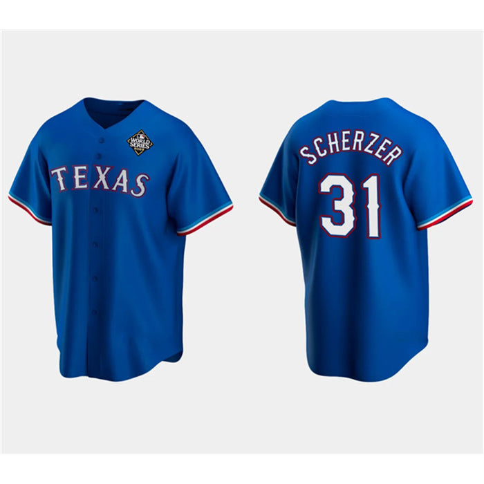Texas Rangers #31 Max Scherzer Royal MWATKINS 2023 World Series Stitched Jersey