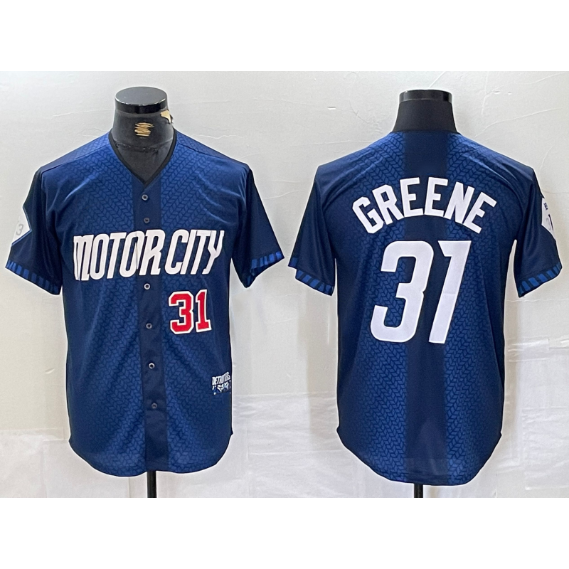Detroit Tigers #31 Riley Greene Number 2024 Navy MWATKINS City Connect Cool Base Limited Stitched Jersey