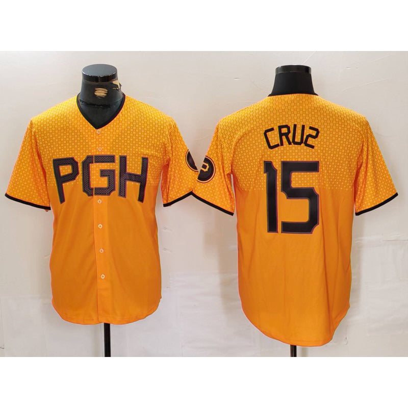 Pittsburgh Pirates #15 Oneil Cruz Yellow MWATKINS 2023 City Connect Stitched Jersey 2