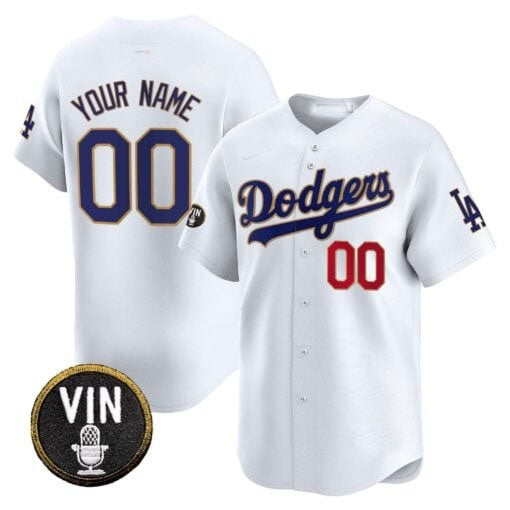 Custom Los Angeles Dodgers Vin Scully Patch Gold Trim Vapor Premier Limited Jersey ¨C All Stitched-White MWATKINS