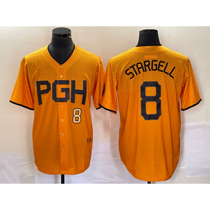 Pittsburgh Pirates #8 Willie Stargell Number Gold MWATKINS 2023 City Connect Stitched Jersey