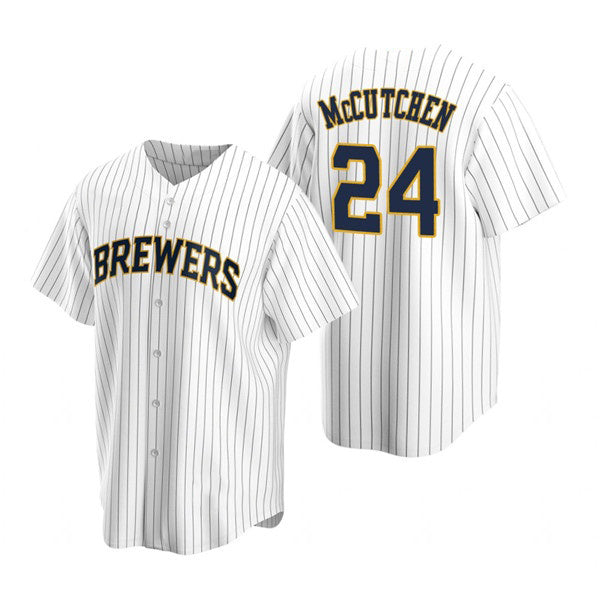 Milwaukee Brewers #24 Andrew McCutchen White MWATKINS Cool Base Stitched Jersey