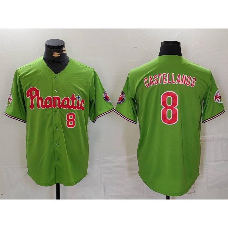 Philadelphia Phillies #8 Nick Castellanos Number Green MWATKINS With Patch Stitched Cool Base Jersey