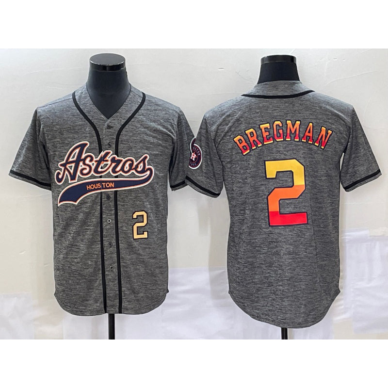 Houston Astros #2 Alex Bregman Number Grey MWATKINS Gridiron Cool Base Stitched Jersey