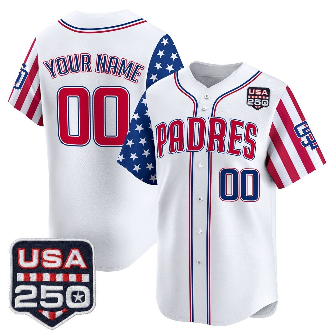 Custom San Diego Padres America 250 Edition Vapor Premier Limited White MWATKINS Stitched Jerseys