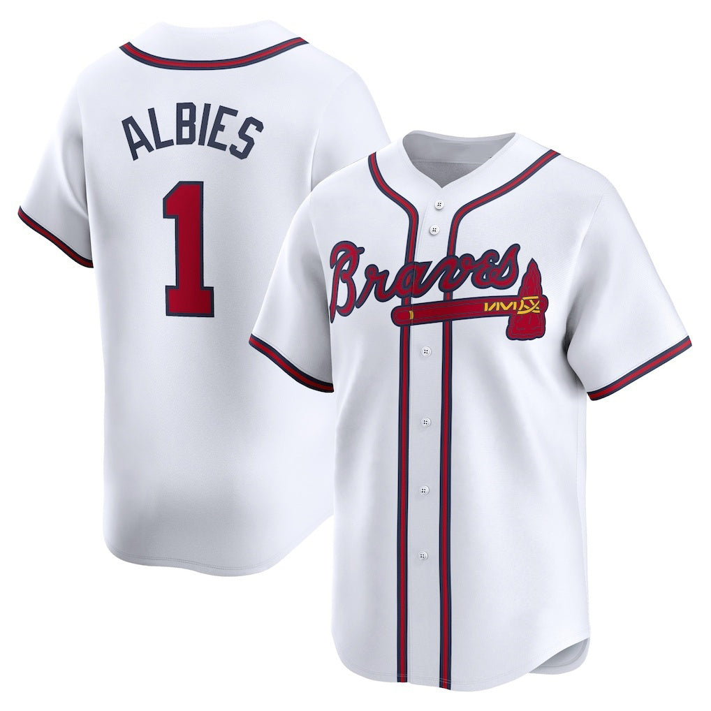 Atlanta Braves #1 Ozzie Albies White MWATKINS Home Limited Player Jersey