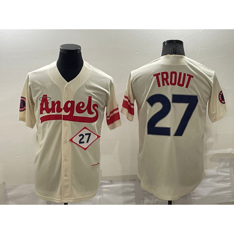 Los Angeles Angels #27 Mike Trout Number Cream MWATKINS 2022 City Connect Cool Base Stitched Jersey