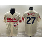 Los Angeles Angels #27 Mike Trout Number Cream MWATKINS 2022 City Connect Cool Base Stitched Jersey
