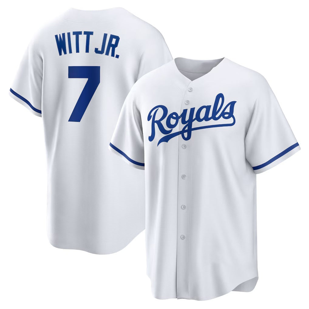 Kansas City Royals #7 Bobby Witt Jr. White MWATKINS Home Replica Player Jersey