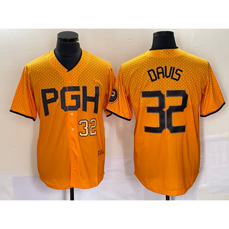 Pittsburgh Pirates #32 Henry Davis Number Yellow MWATKINS 2023 City Connect Stitched Jersey 3