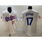 Los Angeles Dodgers #17 Shohei Ohtani White MWATKINS With American Flag Patch Limited Stitched Jersey