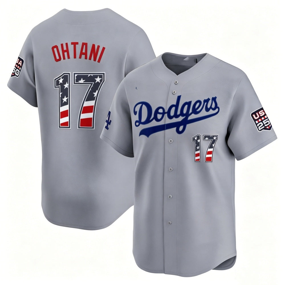 Los Angeles Dodgers #17 Shohei Ohtani Gray MWATKINS USA 250 Fourth of July Limited Stitched Jersey