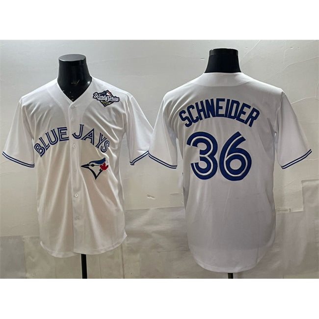 Toronto Blue Jays #36 Davis Schneider White MWATKINS 2025 World Series Home Cool Base Stitched Jersey