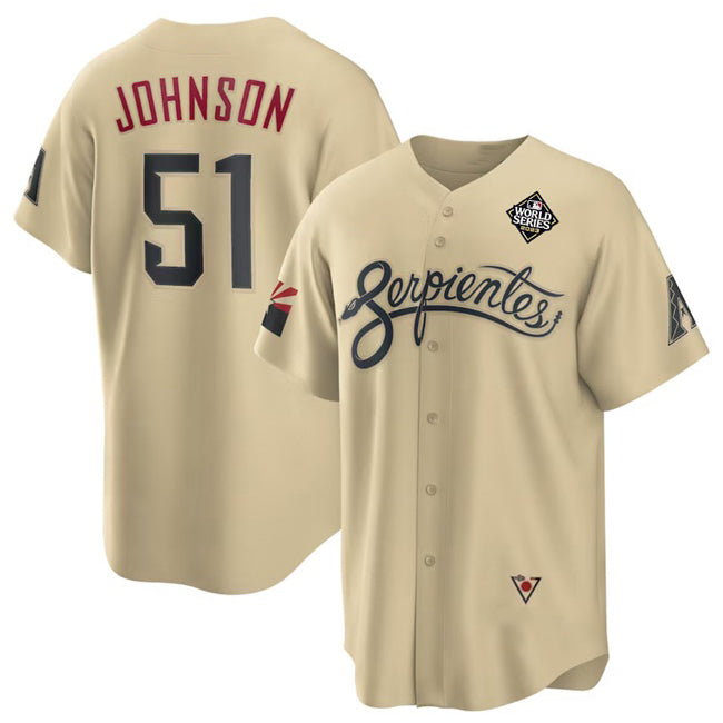 Arizona Diamondbacks #51 Randy Johnson Gold MWATKINS 2023 World Series City Connect Cool Base Stitched Jersey